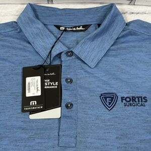 Travis Mathew Auckland Slub Golf Polo Shirt Mens XL Riviera Blue Medical Logo